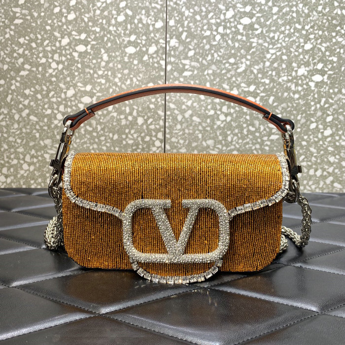 Valentino Loco Embroidered Small Shoulder Bag Gold V5032
