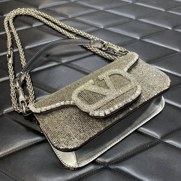 Valentino Loco Embroidered Small Shoulder Bag Silver V5032