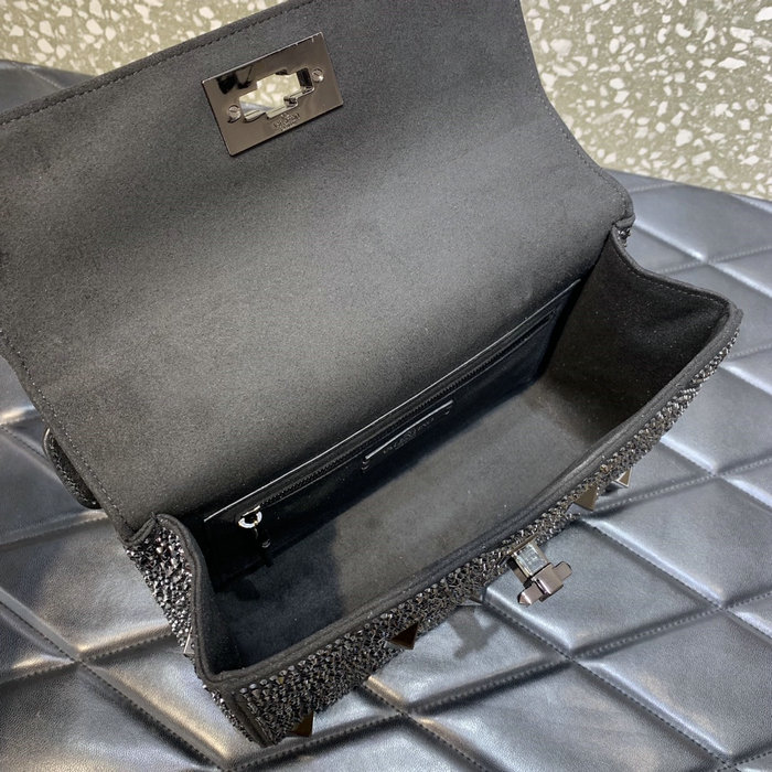 Valentino Medium Rhinestones Roman Stud Bag Black V0082