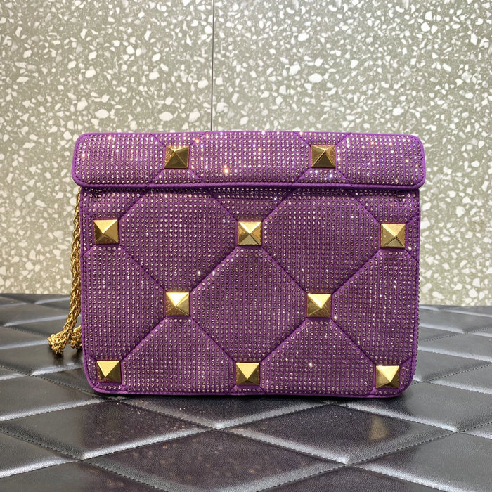 Valentino Medium Rhinestones Roman Stud Bag Purple V0082
