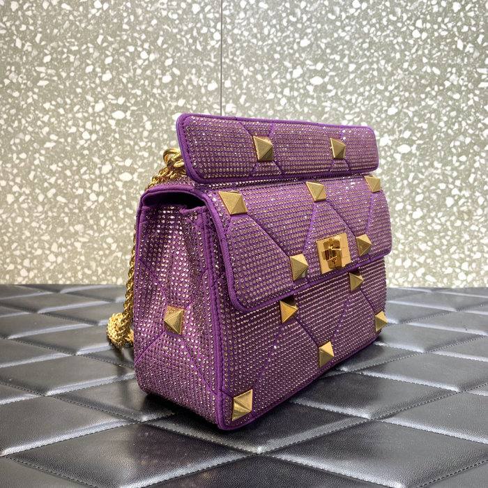 Valentino Medium Rhinestones Roman Stud Bag Purple V0082