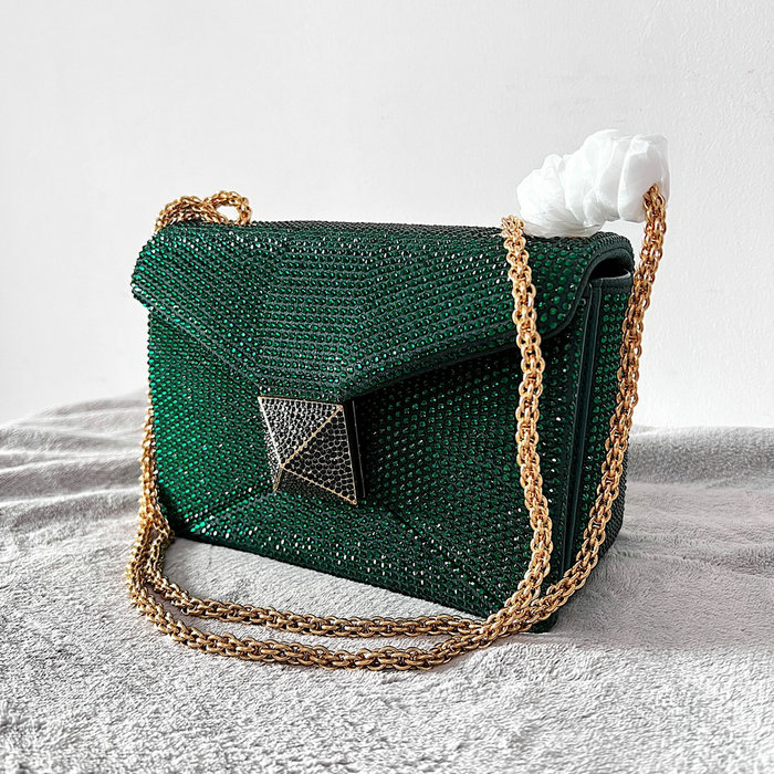 Valentino One Stud Rhinestone Embroidery Small Bag Green V0137