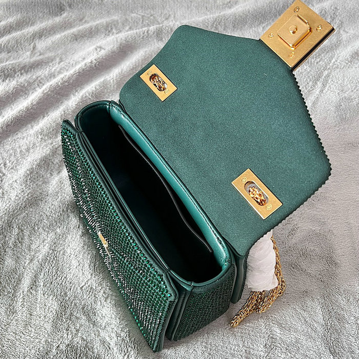 Valentino One Stud Rhinestone Embroidery Small Bag Green V0137