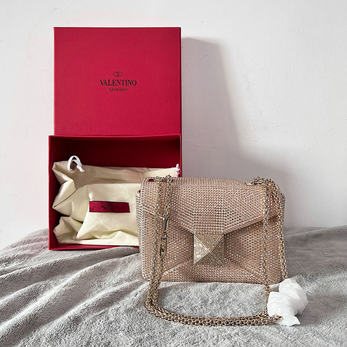 Valentino One Stud Rhinestone Embroidery Small Bag Light Pink V0137
