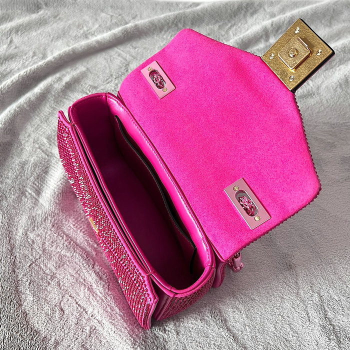 Valentino One Stud Rhinestone Embroidery Small Bag Pink V0137