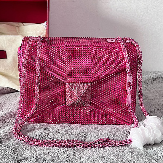 Valentino One Stud Rhinestone Embroidery Small Bag Pink V0137