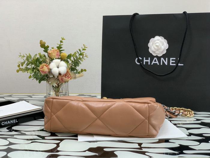 Chanel 19 Lambskin Large Flap Bag Off-White Camel AS1161