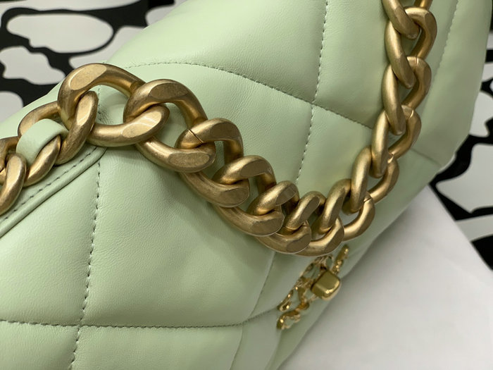 Chanel 19 Lambskin Large Flap Bag Off-White Green AS1161