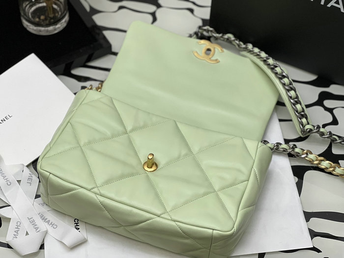 Chanel 19 Lambskin Large Flap Bag Off-White Green AS1161