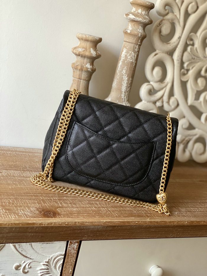 Chanel Leather Flap Shoulder Bag Black AS3921