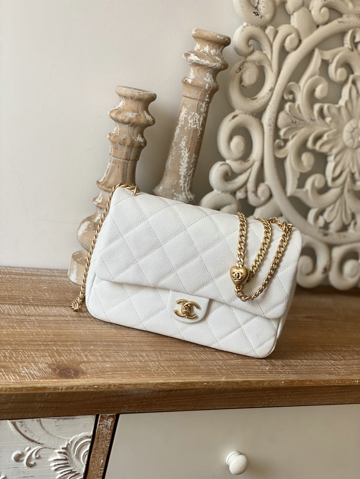 Chanel Leather Flap Shoulder Bag White AS3921