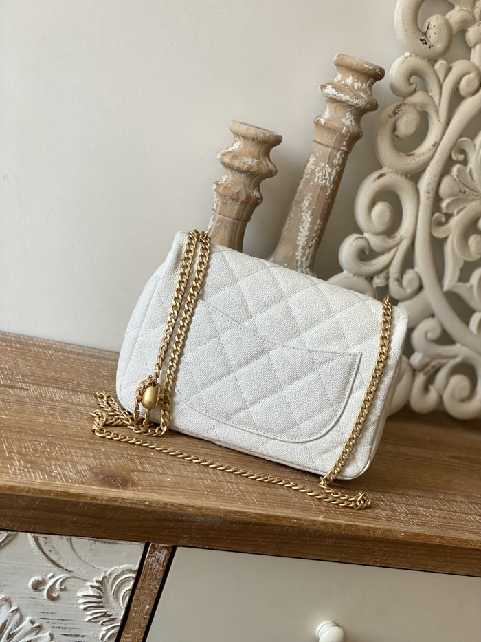 Chanel Leather Flap Shoulder Bag White AS3921