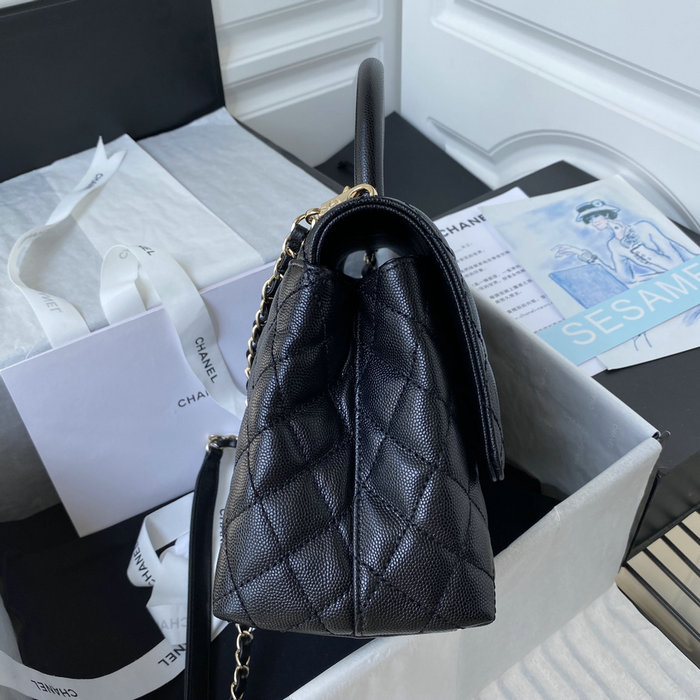 Chanel Small Coco Handle Bag White Black A92990