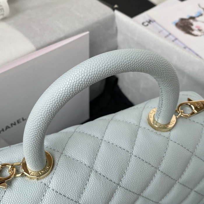 Chanel Small Coco Handle Bag White Blue A92990