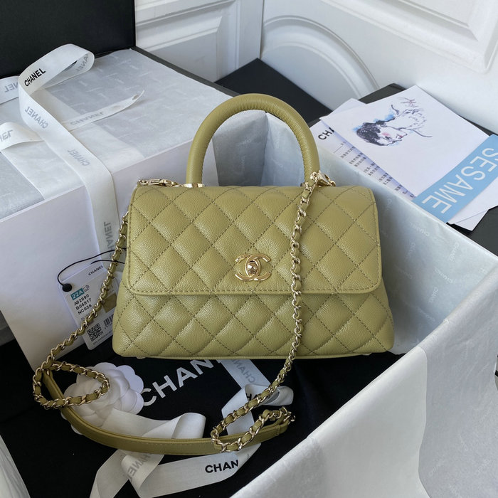 Chanel Small Coco Handle Bag White Green A92990