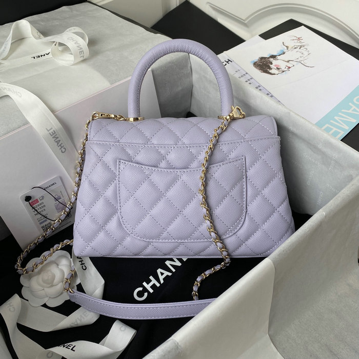 Chanel Small Coco Handle Bag White Purple A92990