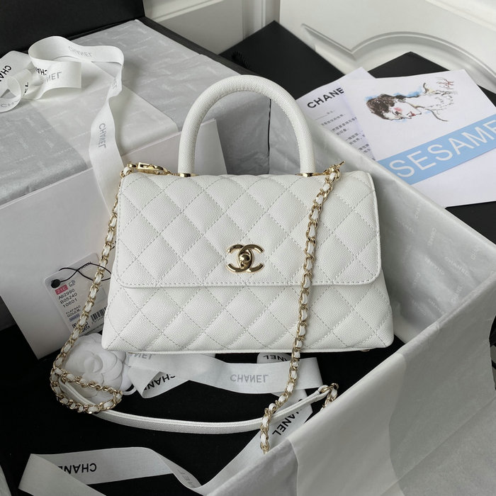 Chanel Small Coco Handle Bag White White A92990