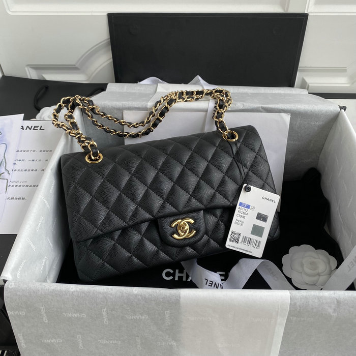 Classic Chanel Medium Flap Bag Black with Gold CF1112
