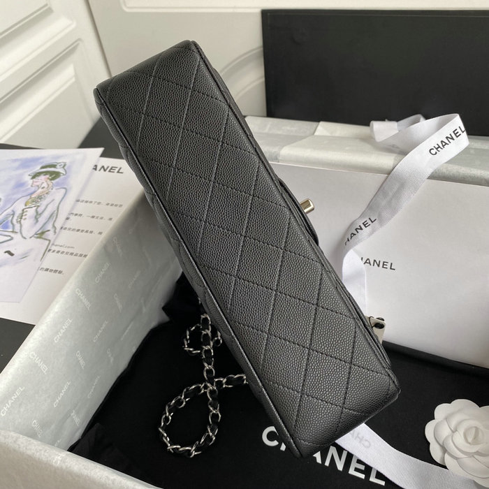 Classic Chanel Medium Flap Bag Black with Silver CF1112