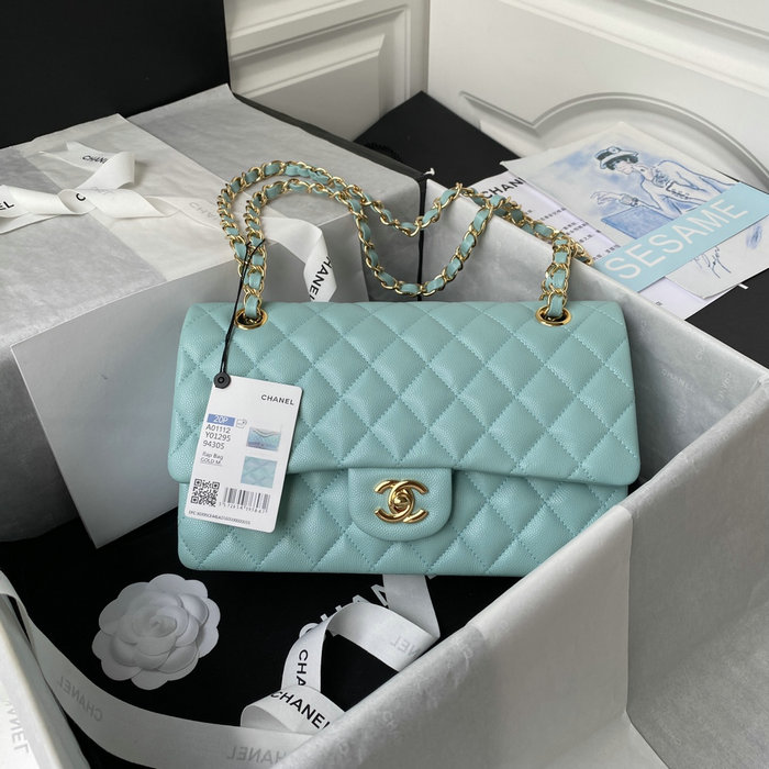 Classic Chanel Medium Flap Bag Blue with Gold CF1112
