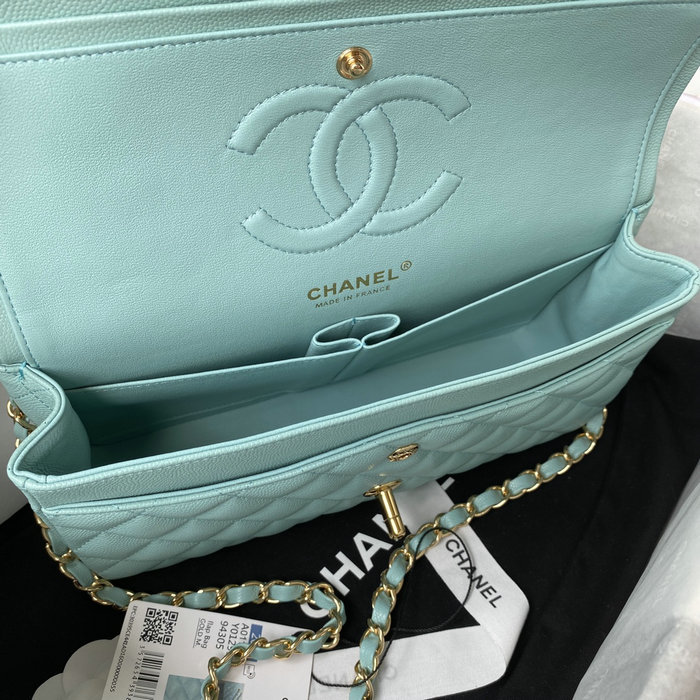 Classic Chanel Medium Flap Bag Blue with Gold CF1112