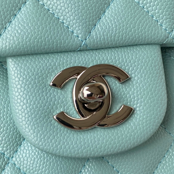 Classic Chanel Medium Flap Bag Blue with Silver CF1112