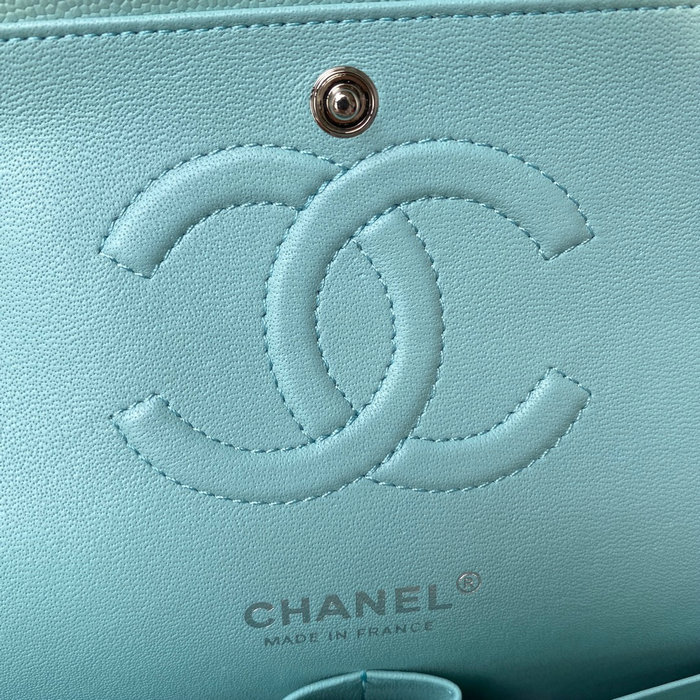 Classic Chanel Medium Flap Bag Blue with Silver CF1112