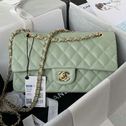 Classic Chanel Medium Flap Bag Green with Gold CF1112