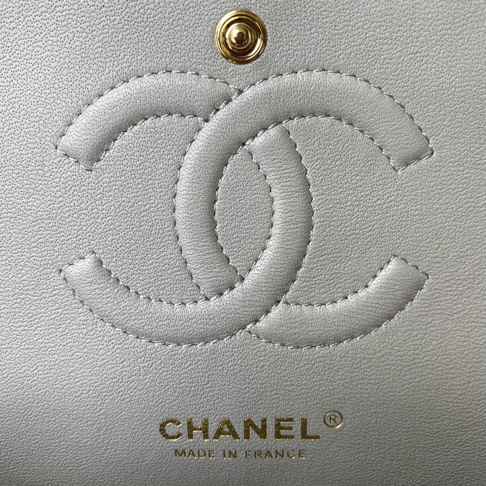 Classic Chanel Medium Flap Bag Grey with Gold CF1112