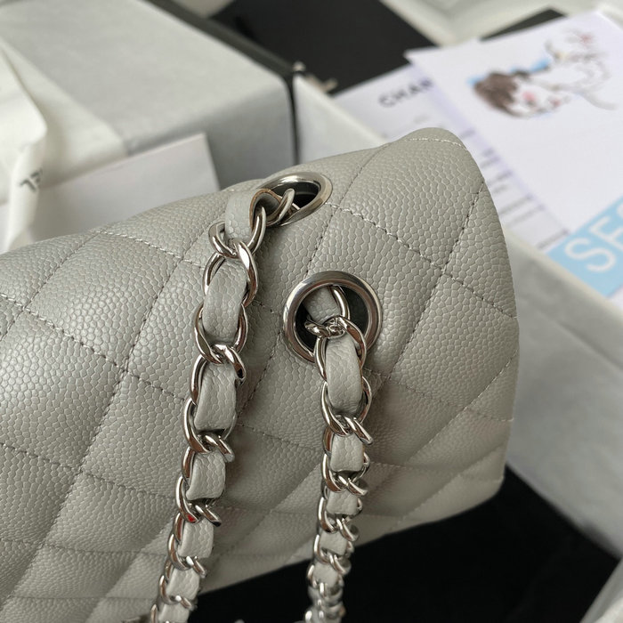 Classic Chanel Medium Flap Bag Grey with Silver CF1112