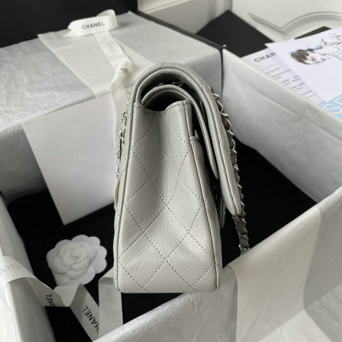 Classic Chanel Medium Flap Bag Grey with Silver CF1112