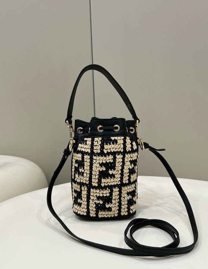 Fendi Mon Tresor Crochet Straw Mini Bag Black F8278