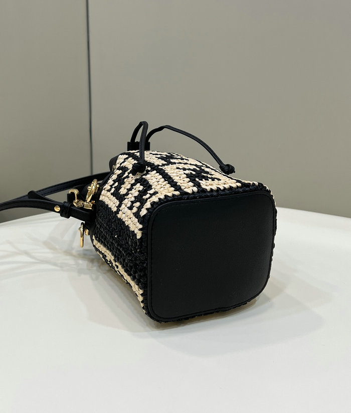 Fendi Mon Tresor Crochet Straw Mini Bag Black F8278