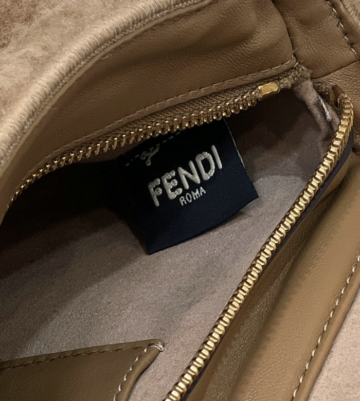 Fendi Shearling Flap Medallion Shoulder Bag Brown F8520
