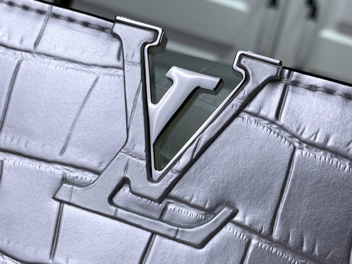 Louis Vuitton Embossed Crocodile Capucines Silver N92175