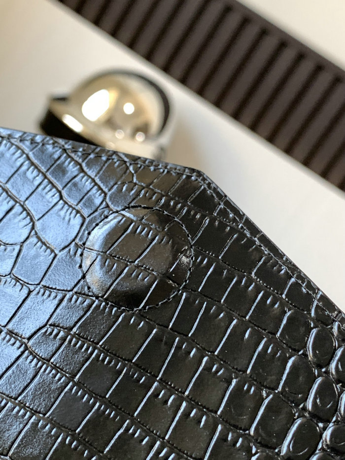 Saint Laurent Crocodile Clutch Bag Black with Silver 565739