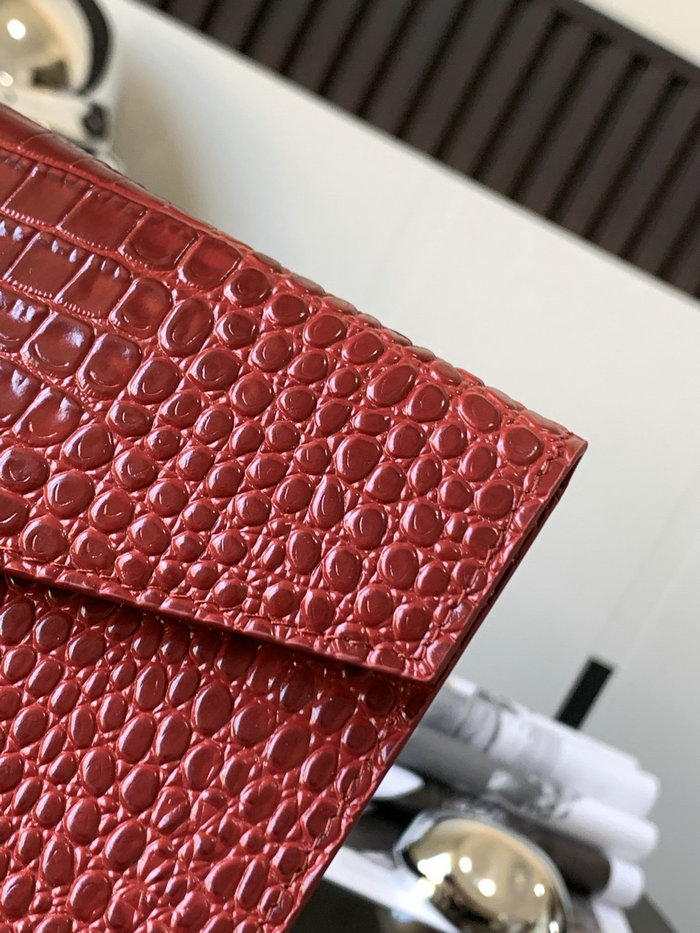 Saint Laurent Crocodile Clutch Bag Red with Silver 565739