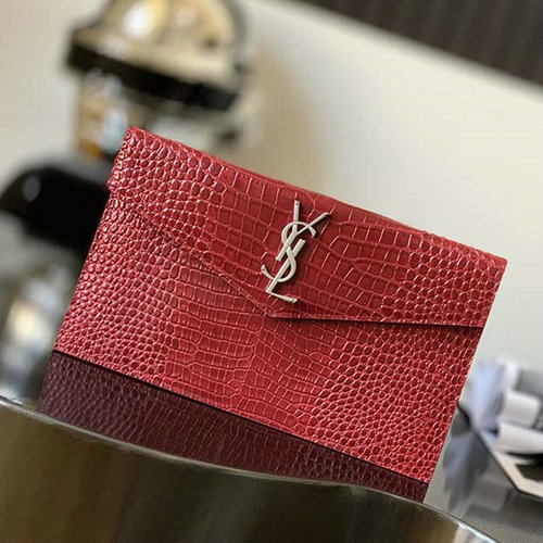 Saint Laurent Crocodile Clutch Bag Red with Silver 565739
