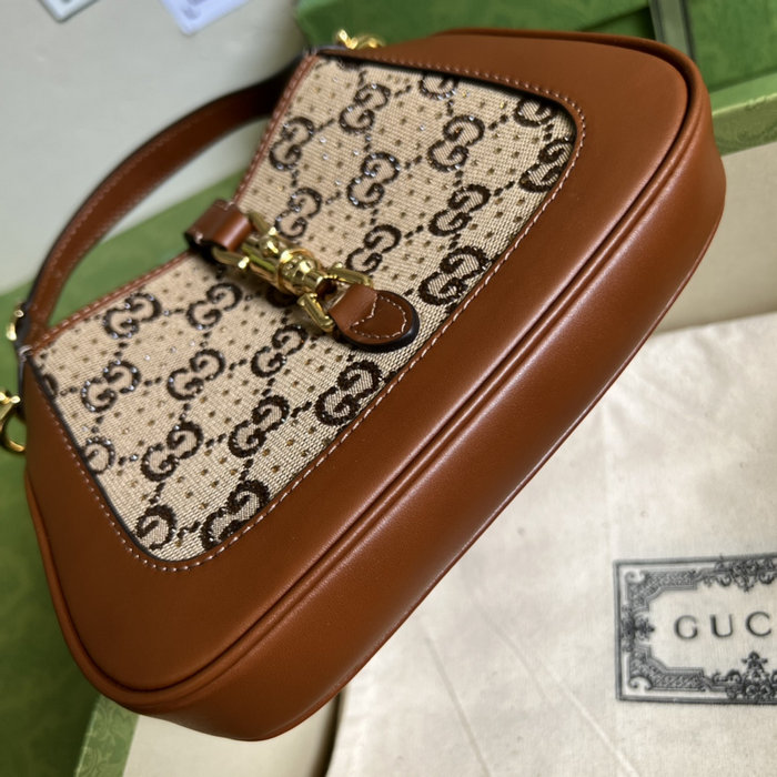 Gucci Jackie 1961 crystal GG mini shoulder bag Camel 675799