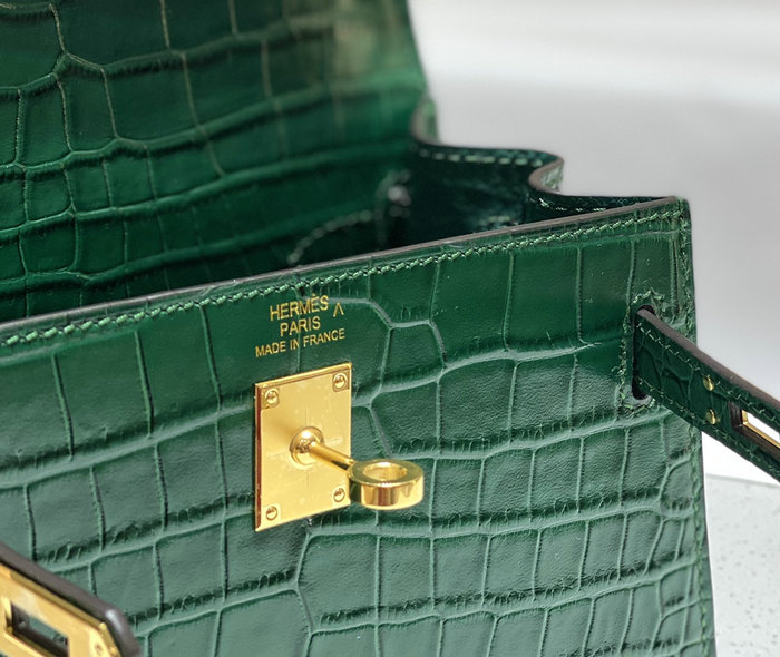 Hemres Kelly 20 Croco Leather Bag Green HK2001
