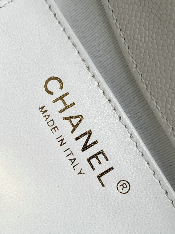 Chanel Grained Calfskin Flap Bag White AS3876