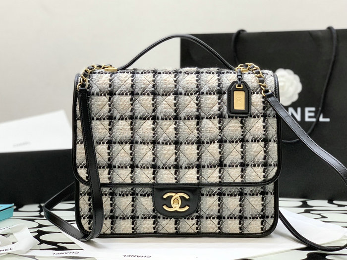 Chanel Tweed Large Backpack White AS3662