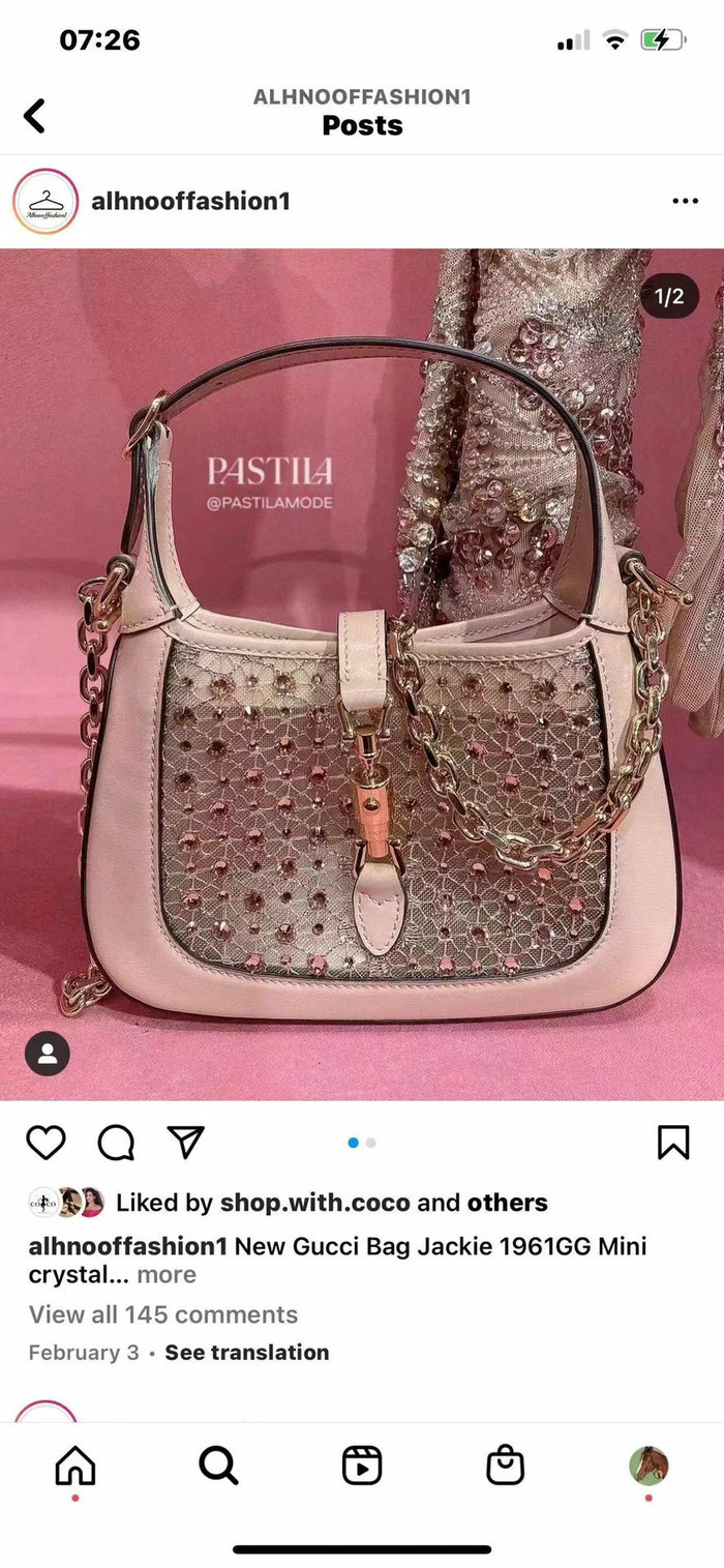 Gucci Jackie 1961 mini crystal GG bag Pink 677027