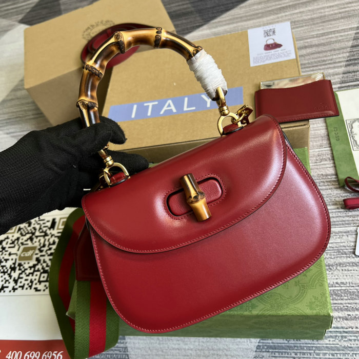 Gucci Small top handle bag with Bamboo Red 675797