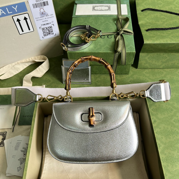 Gucci Small top handle bag with Bamboo Silver 675797