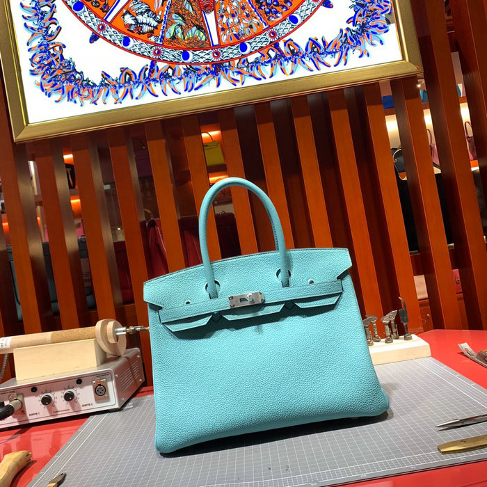 Hermes Togo Leather Birkin Bag Blue Atoll HB30191