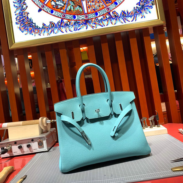 Hermes Togo Leather Birkin Bag Blue Atoll HB30191