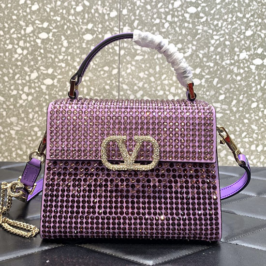 Valentino Mini Vsling Handbag With Rhinestones Purple V0097