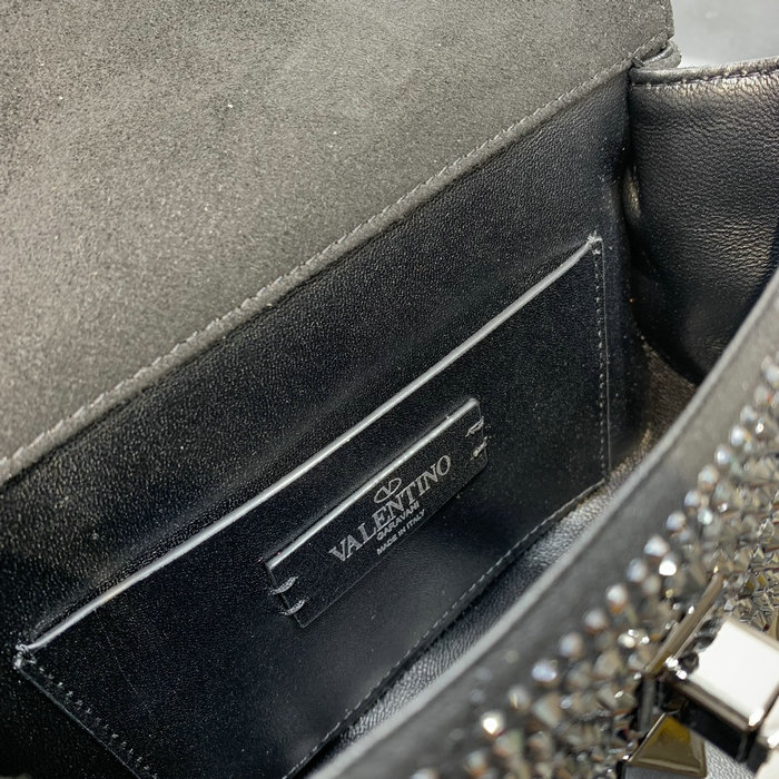 Valentino Small Rhinestones Roman Stud Bag Black V2299
