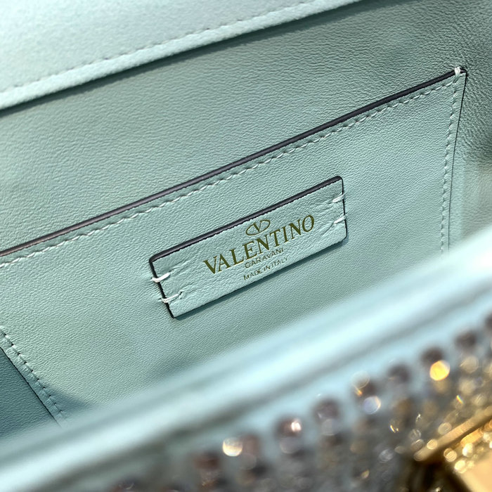 Valentino Small Rhinestones Roman Stud Bag Green V2299